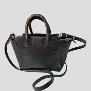 MILLY Black Leather Crossbody Bag With Gold Zipper